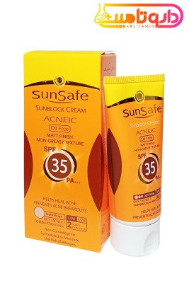 سان سیف کرم ضد آفتاب SPF35 رنگی فاقد چربی مناسب پوستهای چرب و آکنه ای بژ روشن